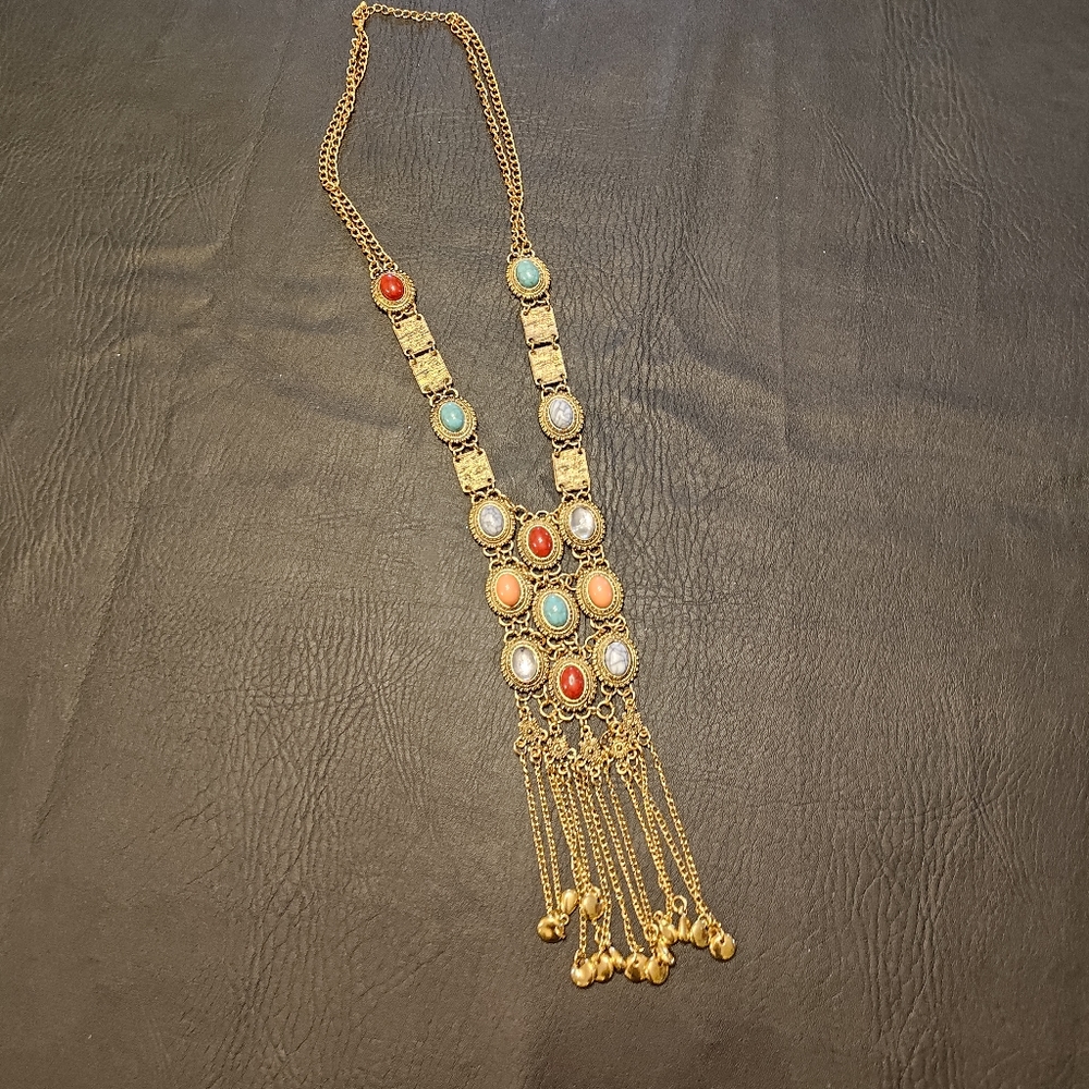 Gold Tone MultiColor Boho Statement Necklace